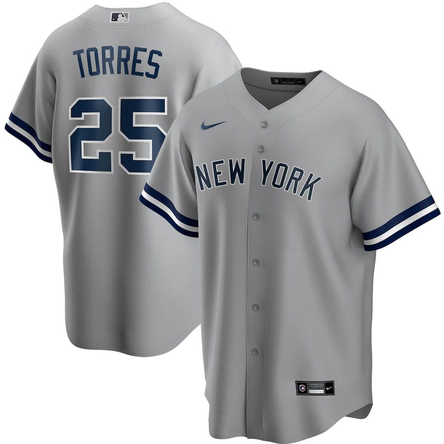 Mens New York Yankees 25 Gleyber Torres Nike Gray Road Replica Player Name MLB Jerseys